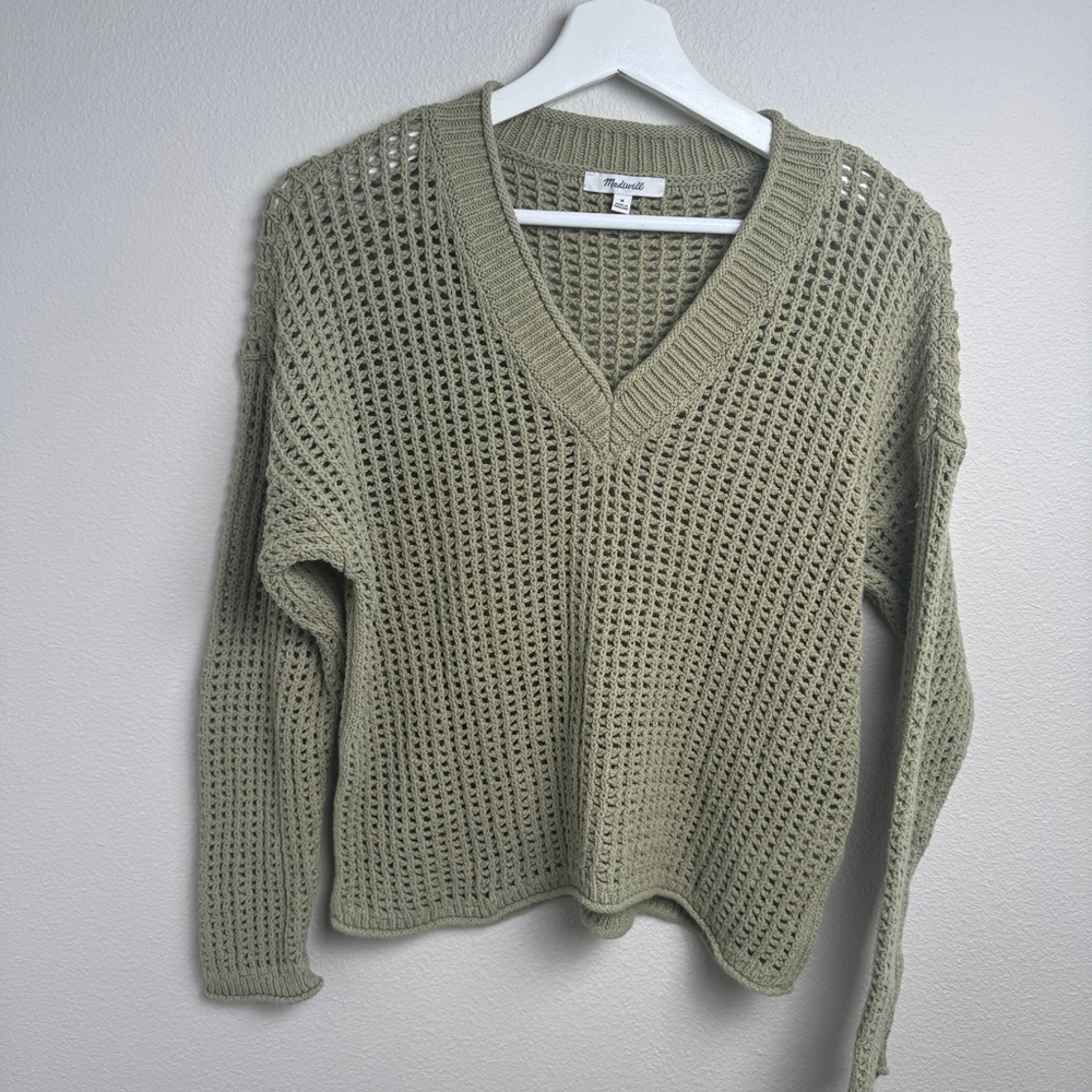 Madewell Oversize Open Stitch Fisherman Pullover Sweater Heather Seedling NEW - Picture 3 of 8